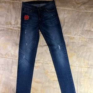 Flying Monkey Skinny Jeans Size 26 With Rose Patch Back Pocket, Gently Worn!!!